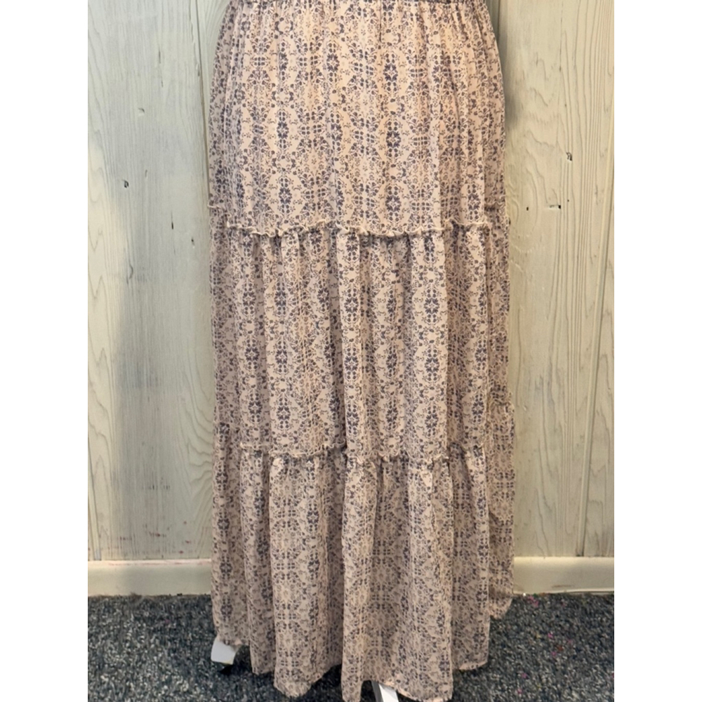 WISHLIST NATURAL TILE PRINT SHORT SLEEVE TIERED MIDI DRESS, size XL - Picture 2 of 9